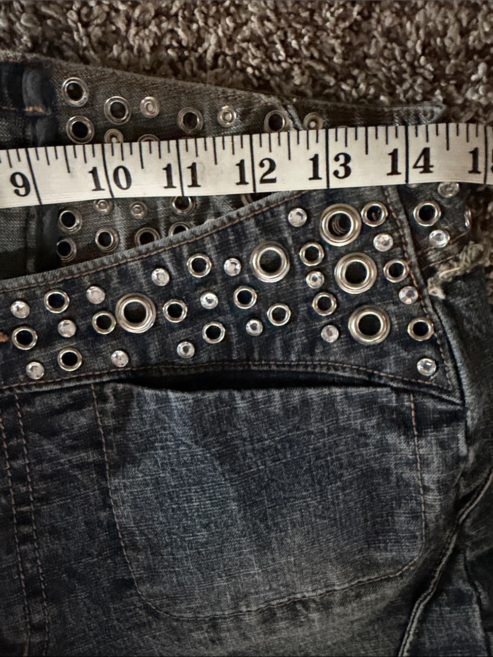 Bebe Washed Western Cowgirl Flare low rise Jeans with jewel Grommet corset Waist - Picture 7 of 9